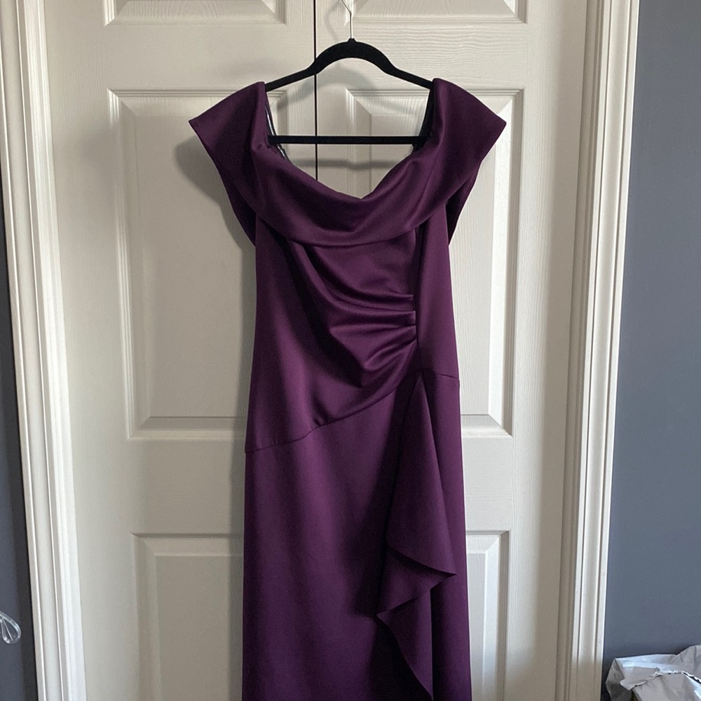 Xscape formal plum off-shoulder dress